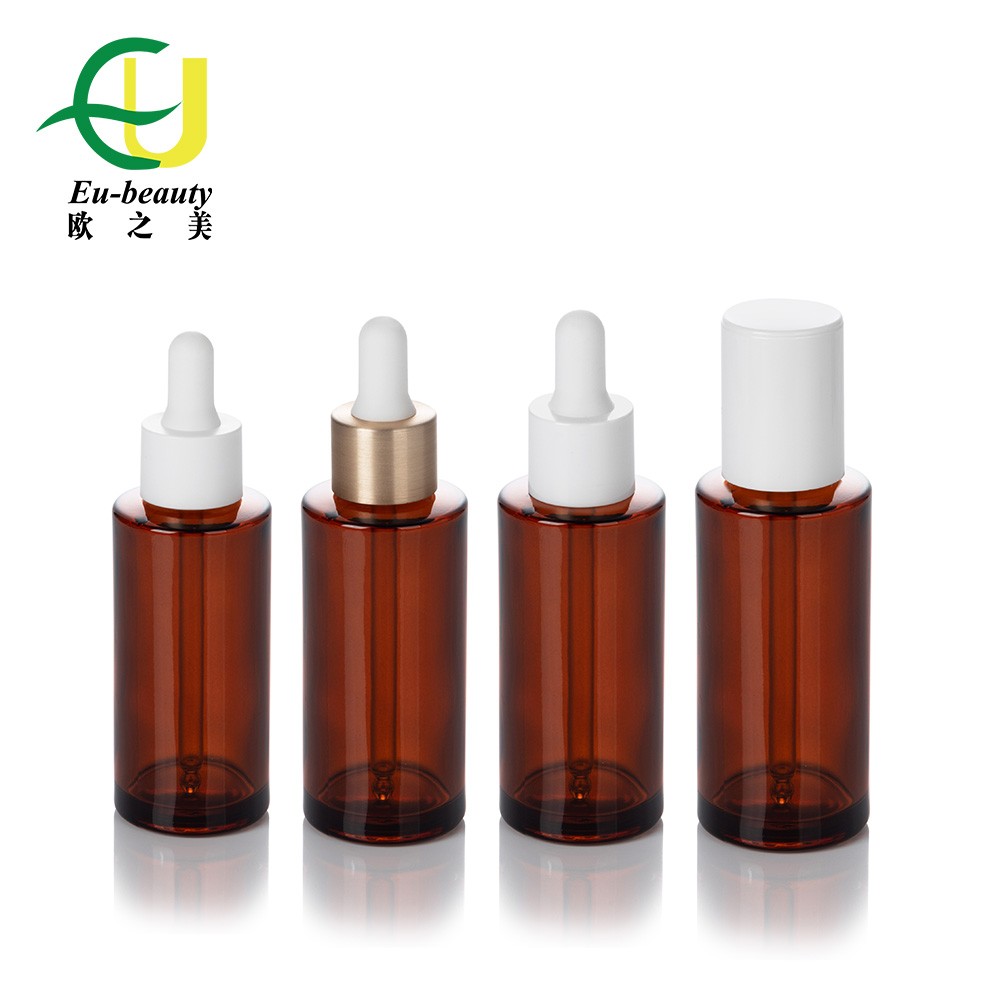 EU2023 Amber round Glass Serum Hair Oil Bottle Gold Dropper Body Essential Oil Bottles 50ml