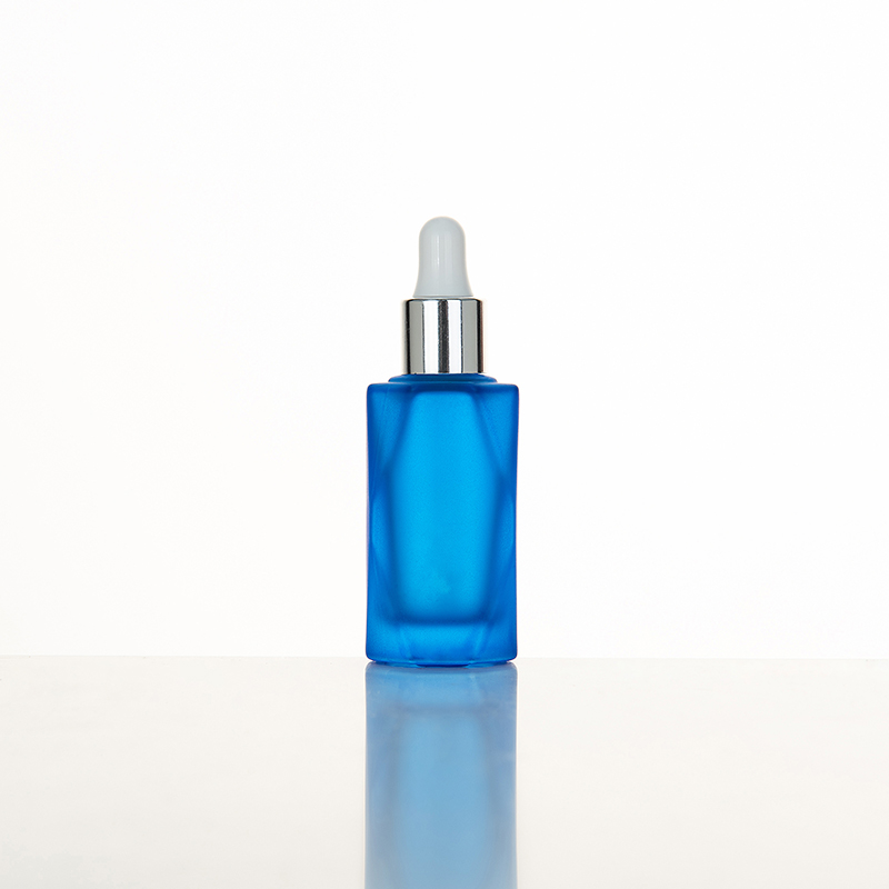 EU-2003 15ml matte blue glass dropper bottle with shiny silver glass dropper