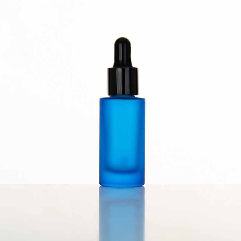 EU-2004 20ml matte cobalt blue glass bottle with black dropper