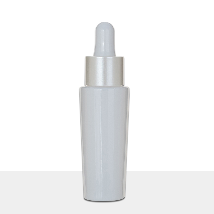 Flacone in vetro bianco da 20 ml UE-2009 con contagocce argento opaco