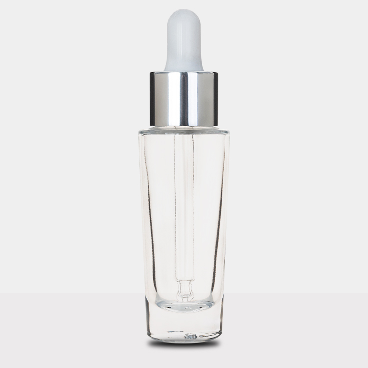 EU-2009 flacon en verre transparent de 20 ml avec compte-gouttes en aluminium argenté 20-410