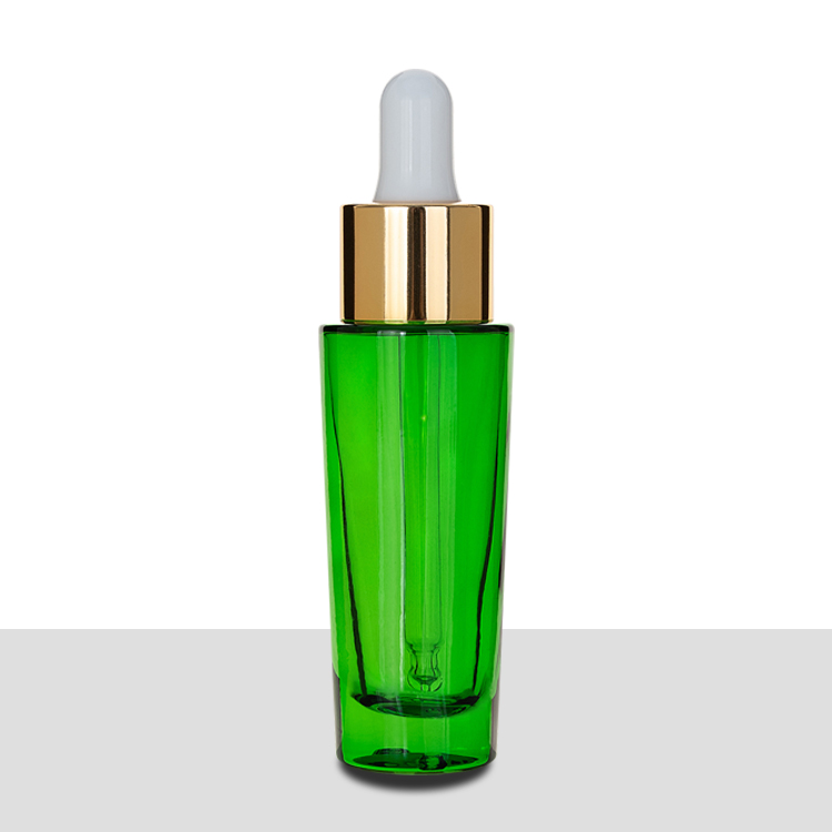 Flacone in vetro verde scuro da 20 ml UE-2009 con contagocce in silicone