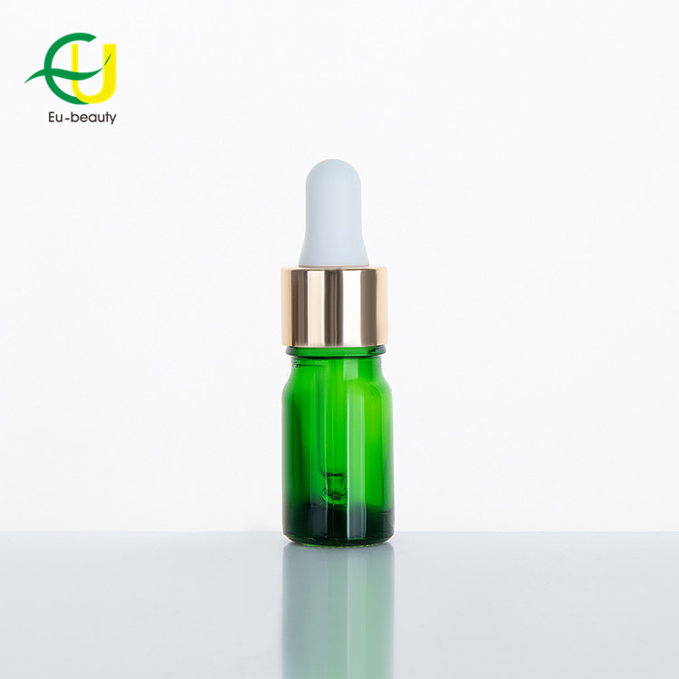 Bouteilles en verre d'huile essentielle verte de 5 ml avec compte-gouttes en aluminium