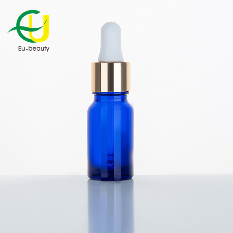 10ml cobalt blue essential oil bottles with silver golden droppers