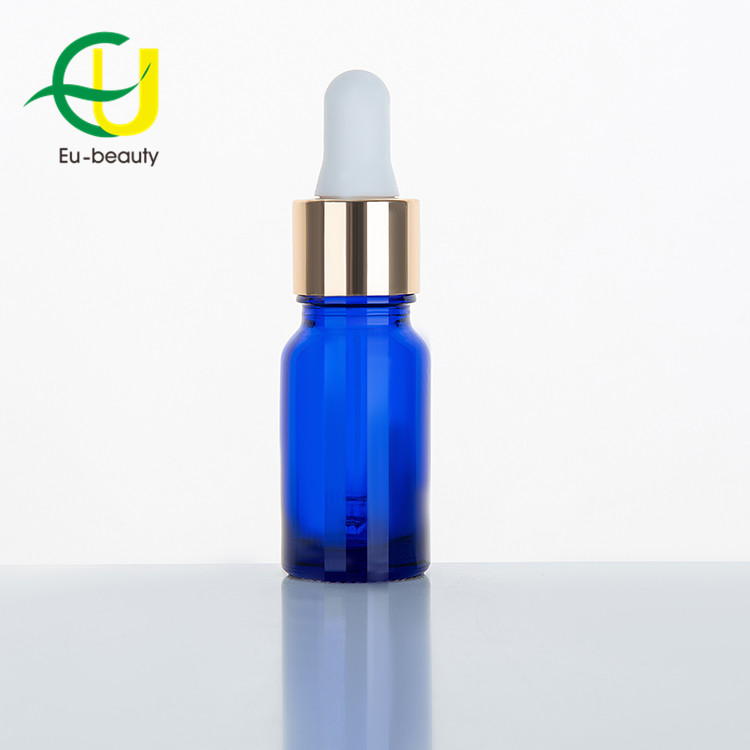 Flaconi di olio essenziale blu cobalto da 10 ml con contagocce argento dorato