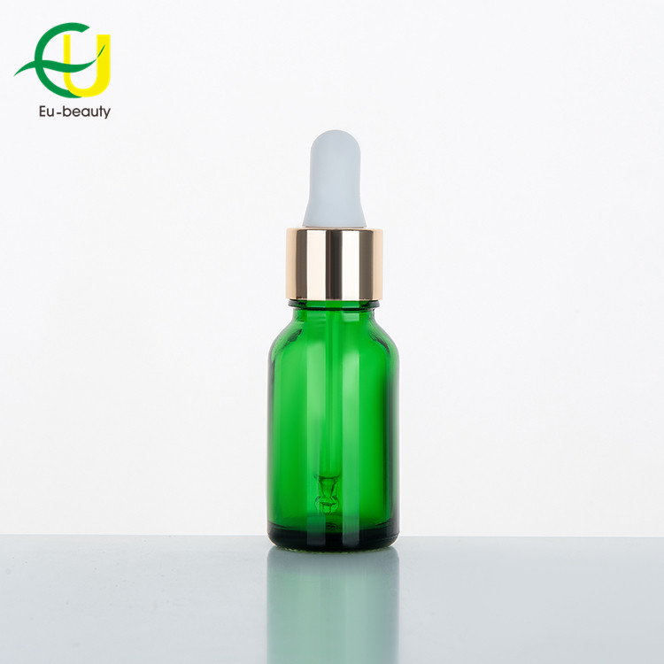 Botellas de vidrio verde de aceite esencial de 15 ml con gotero