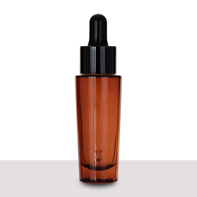 EU-2009 20ml amber coating glass bottles with shiny black dropper