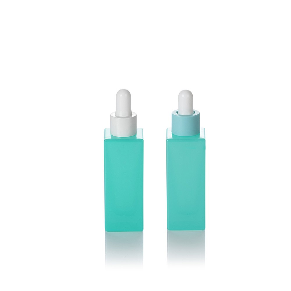 EU-C6407 Hot Sale 30ml Square shape Glass Serum Bottles mint green Cosmetic Essential Oil Dropper Bottle