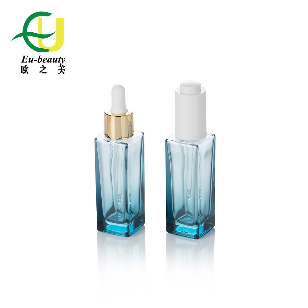 EU2006 Gradient color Square 30ml Oil Serum Glass Bottle With Dropper For Essential Oil Bottle With Pipette