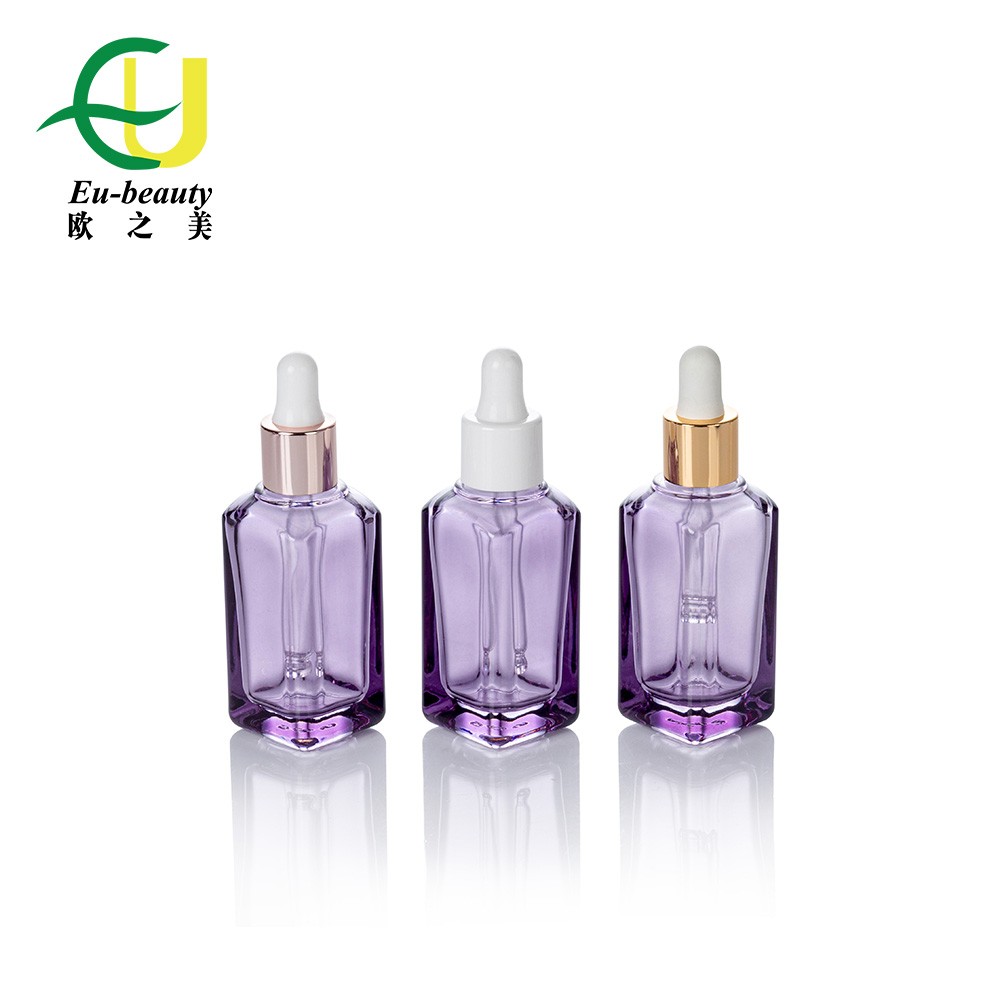 EU2002 purple Square 15ml Serum Bottle Glass Scale Pipette Bottle Essential Oil Bottles With Dropper Cap