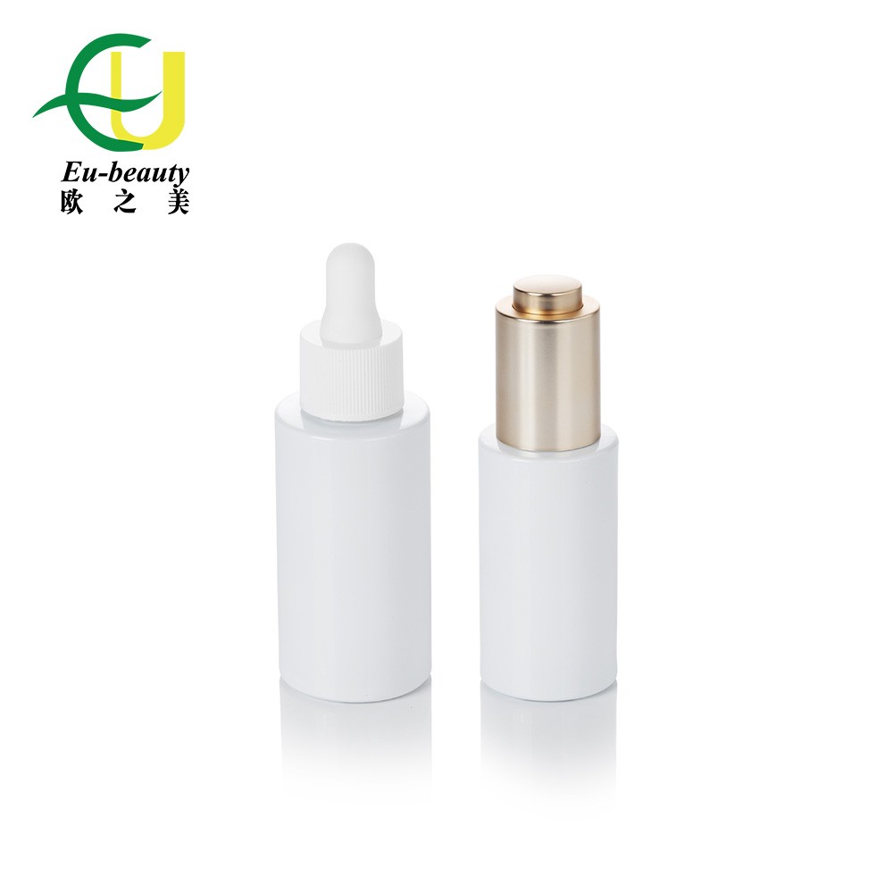EU2008 White Flat Shoulder Oil Glass Bottle 30ml Serum Pipette Dropper Head For Essential Oil Cosmetics Package
