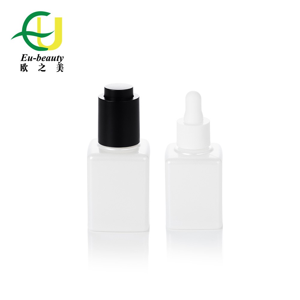 EU2011 Empty white Glass Serum Dropper Bottle Flat Shoulder Cylindrical Essential Oil Dropper Bottle 35ml With Customized Logo Print 
