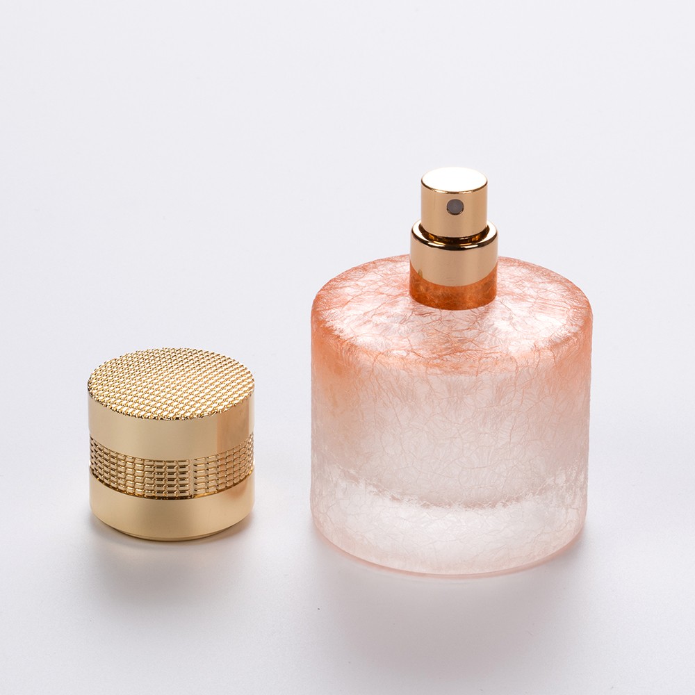 Custom 30ml Ice Crackle Perfume Bottle Pink Gradient Luxury Cylinder Glass Bottle Design Logo Wholesale