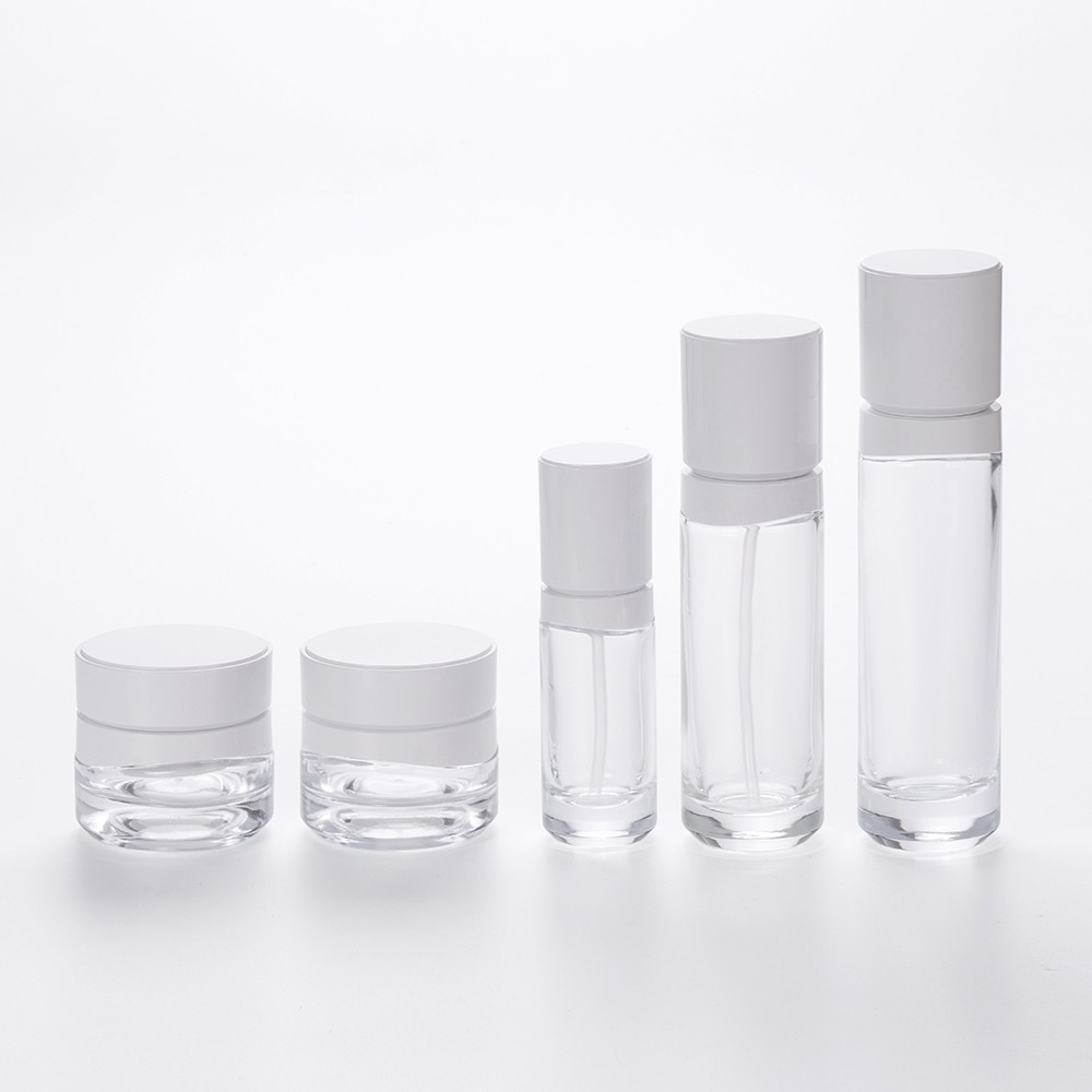 Skin Care Set Packaging Clear Glass Bottle Empty Be Suitable For Essence Lotion Face Cream Printable Logo 