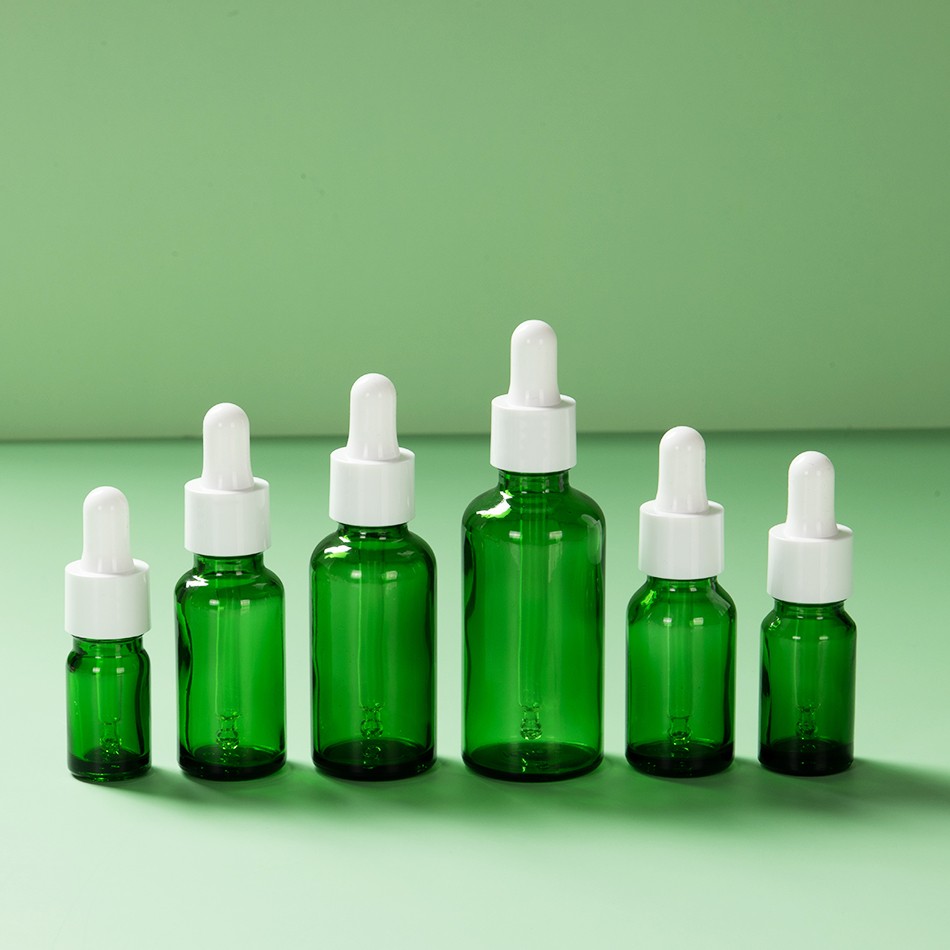 EU-Beauty Green 50ml 100ml 30ml Empty Glass Dropper Essential Oil Bottle Packaging With Rubber Dropper Screw Cap