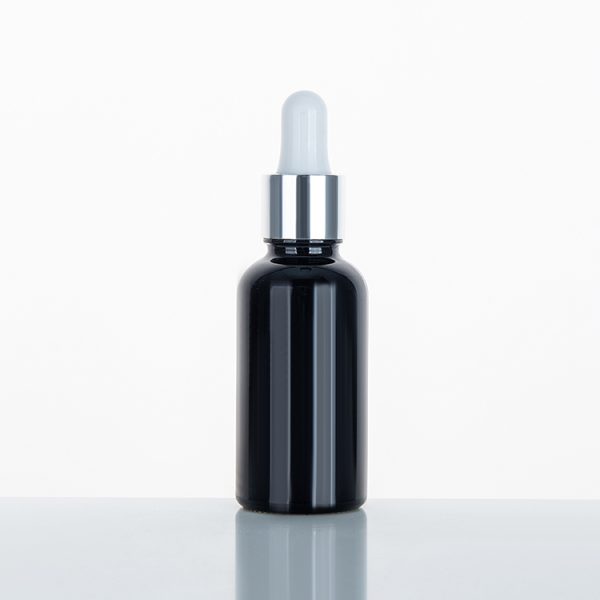 30ml black glass dropper bottles with aluminum silver dropper
