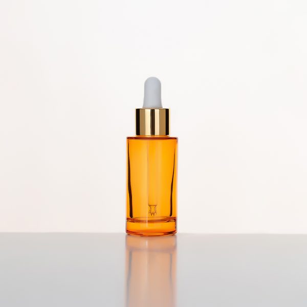 EU-2008 30ml orange color glass bottle with golden dropper