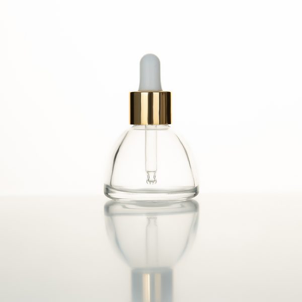 EU-2007 30ml clear round glass bottle with 20-410 golden dropper