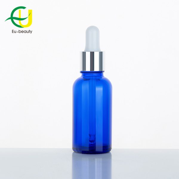 30ml blue boston round essential oil glass dropper bottle