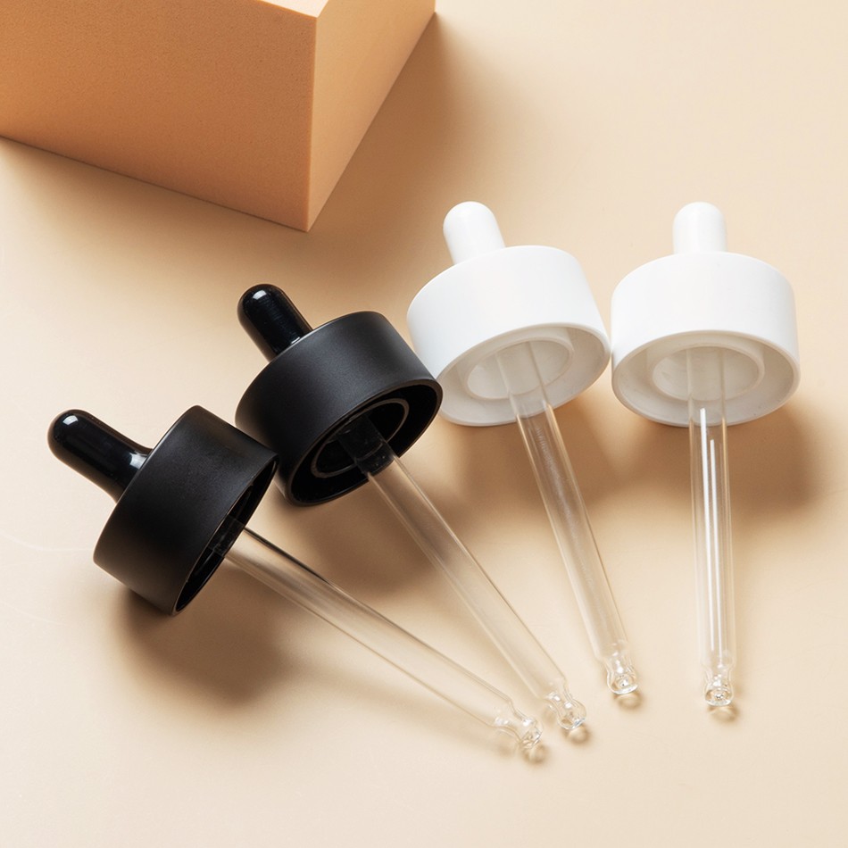 18mm 18/410 18/415 20/410 Cosmetic Essential Oil Packaging Shiny Silver Black Rose Gold Aluminum Glass double wall Dropper With Pipette