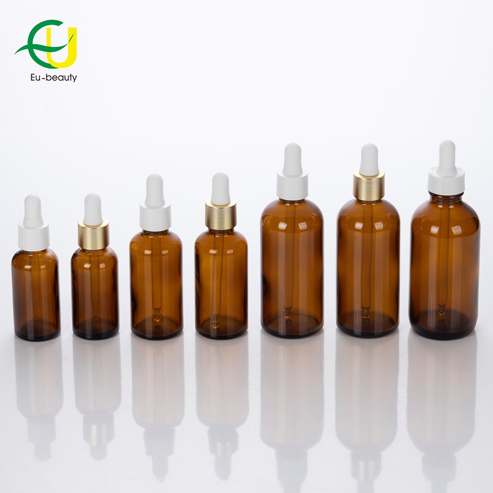 EU-Beauty Wholesale 30ml 50ml 100ml Empty Brown Tincture Glass Essential Oil Amber Glass Dropper Bottle