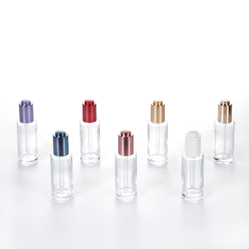 EU-Beauty Cosmetic Bottle Glass Dropper With Press Pump 30ml Capacity Cylinder Shape Sealed Design For Cream/oil/eye Packaging