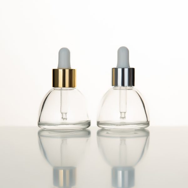 EU-2007 30ml clear round glass bottle with 20-410 silver golden dropper