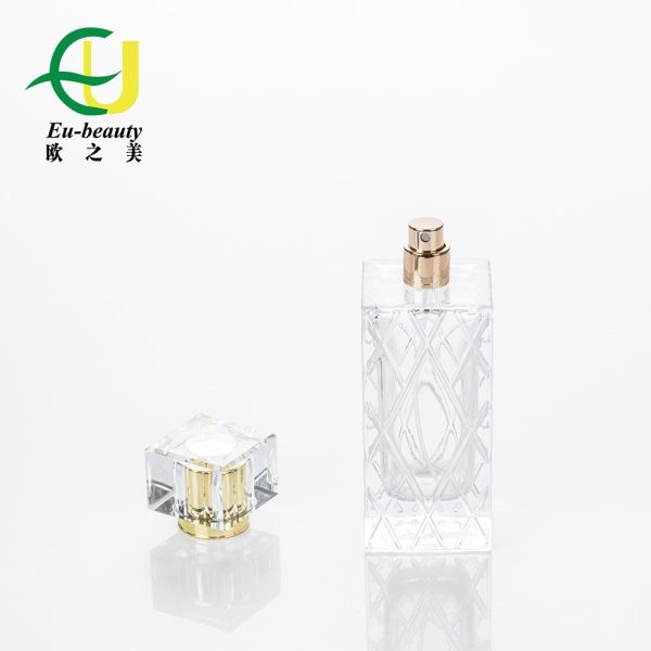 EU-Beauty free samples Luxury Custom perfume Cap 100ml Clear Square Empty Spray Glass Perfume Bottle accept custom Packaging Box