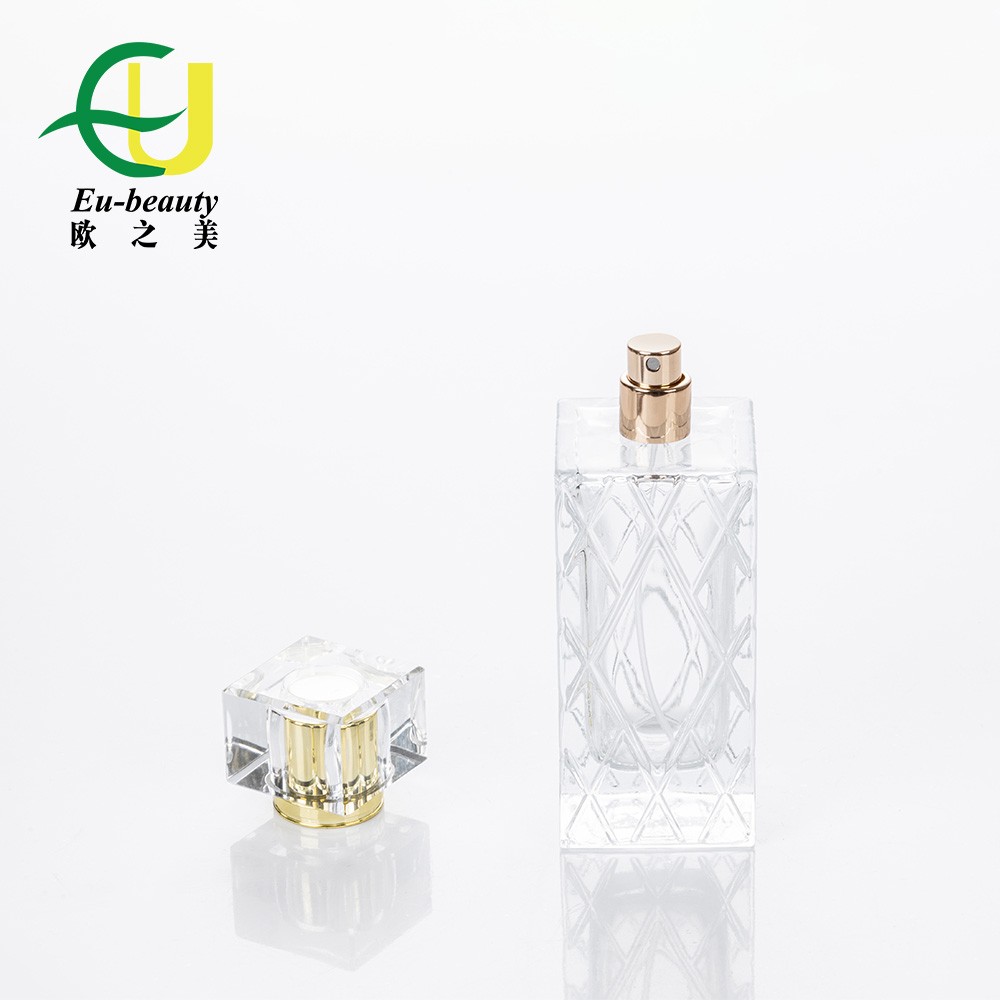 EU-Beauty free samples Luxury Custom perfume Cap 100ml Clear Square Empty Spray Glass Perfume Bottle accept custom Packaging Box